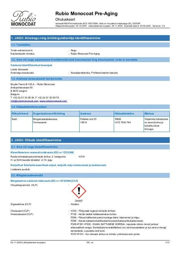 MSDS Pre-Aging - Estonia - ET