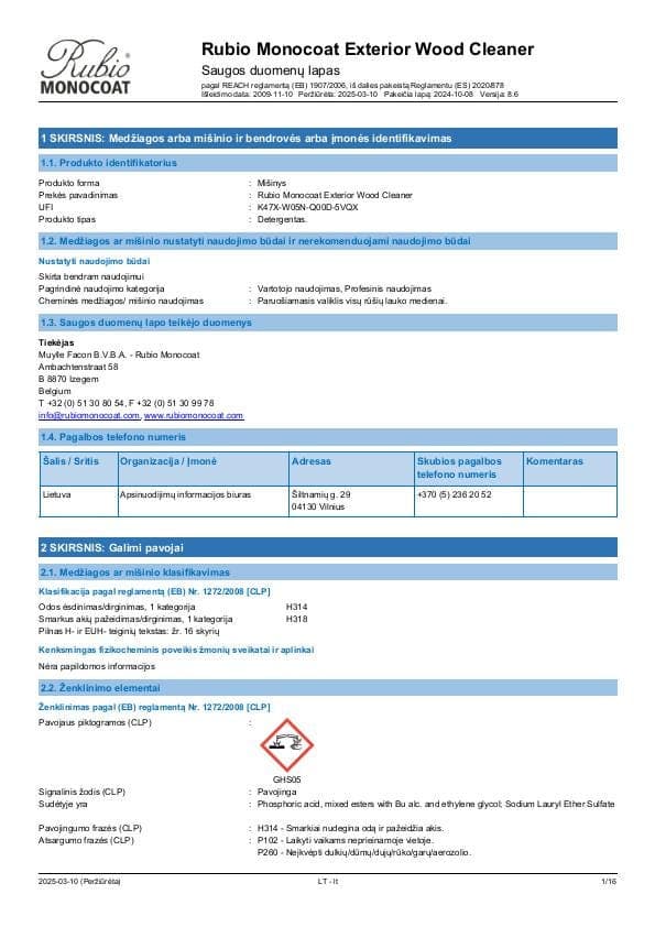 MSDS Exterior Wood Cleaner - Lithuania - LT