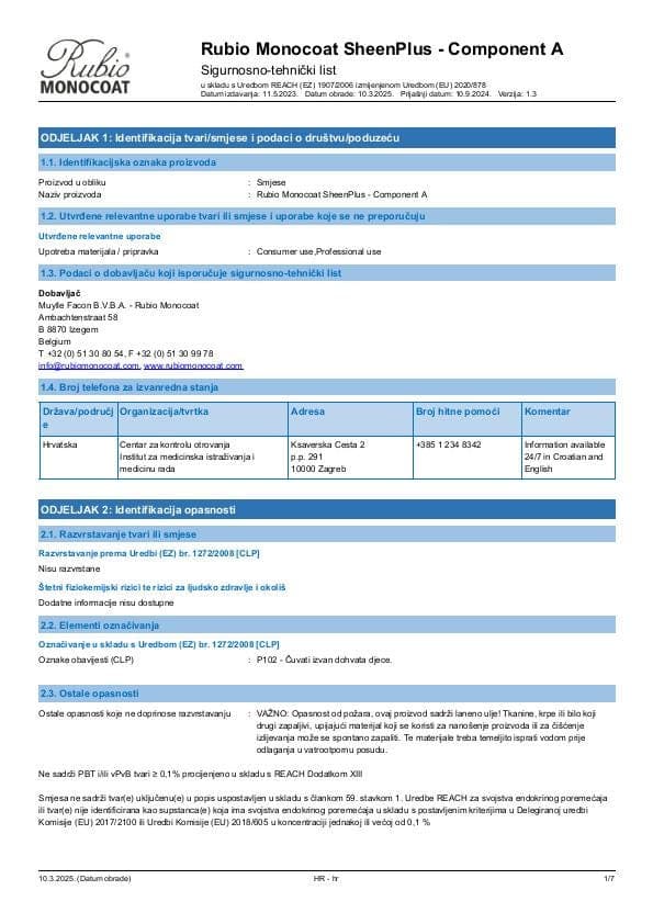 MSDS SheenPlus Comp. A - Croatia - HR