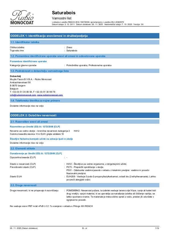 MSDS Saturabois - Slovenia - SL