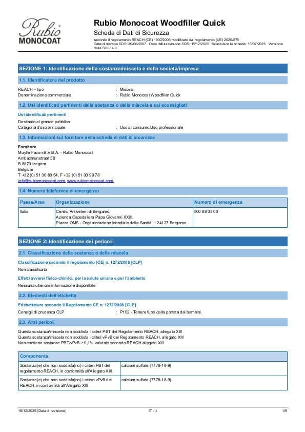 MSDS Woodfiller Quick - Italy - IT