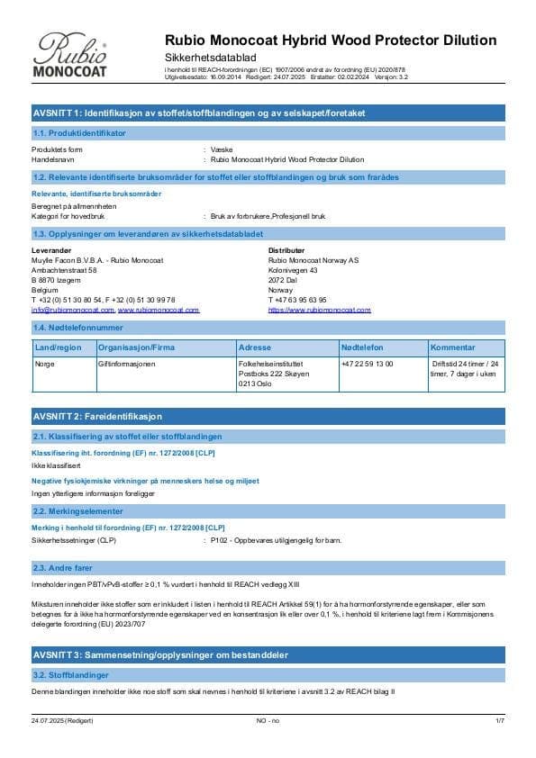 MSDS Hybrid Wood Protector Dilution - Norway - NO