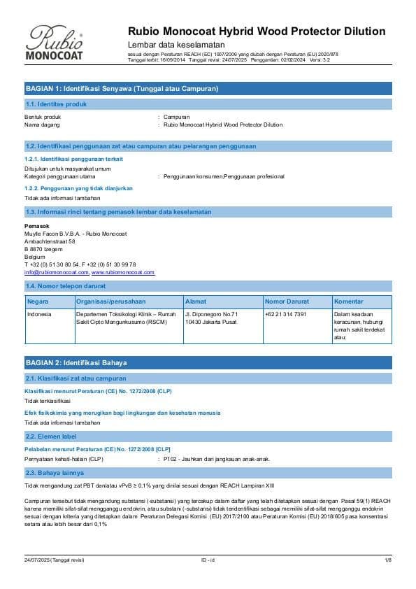 MSDS Hybrid Wood Protector Dilution - Indonesia - ID