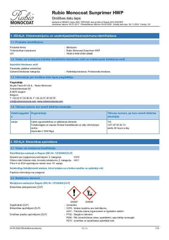 MSDS Sunprimer HWP - Latvia - LV