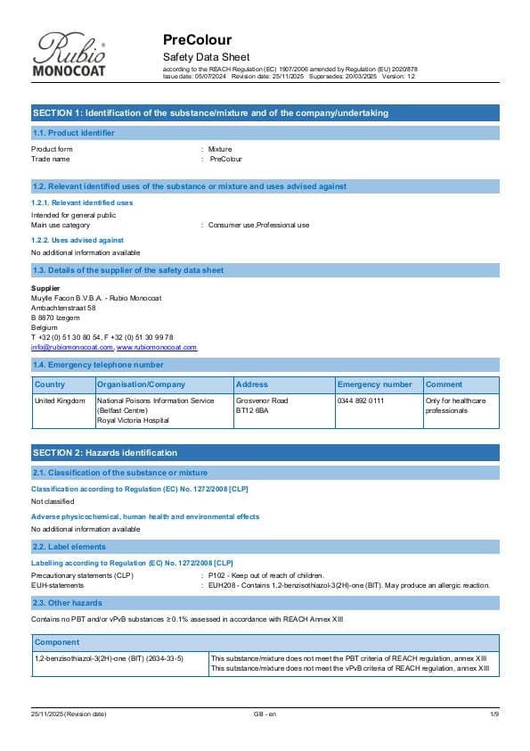 MSDS PreColour - United Kingdom - EN