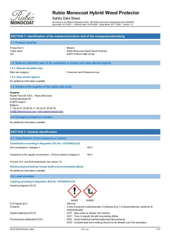 MSDS Hybrid Wood Protector - Switzerland - EN