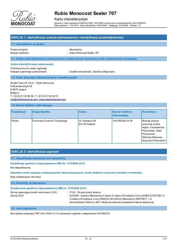 MSDS Sealer 707 - Poland - PL