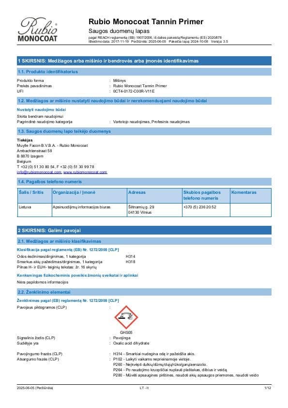 MSDS Tannin Primer - Lithuania - LT
