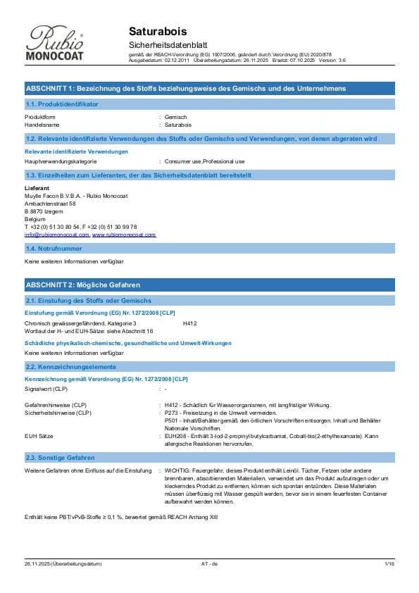 MSDS Saturabois - Austria - DE