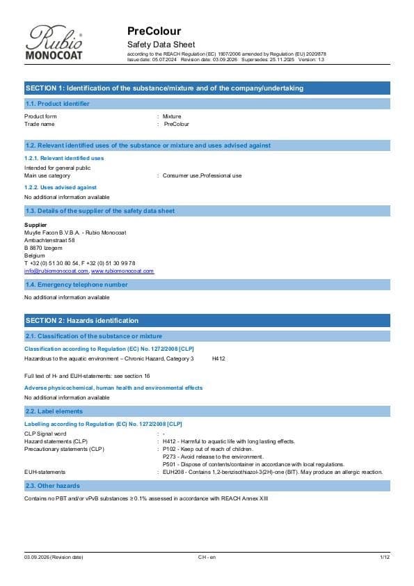 MSDS PreColour - Switzerland - EN