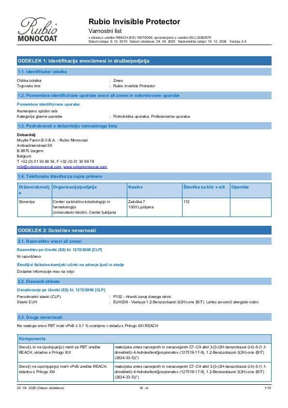 MSDS Invisible Protector - Slovenia - SL
