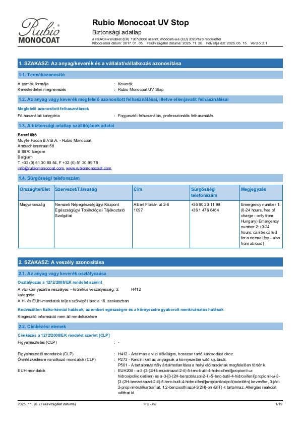 MSDS UV Stop - Hungary - HU