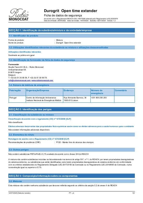MSDS Open Time Extender - Portugal - PT