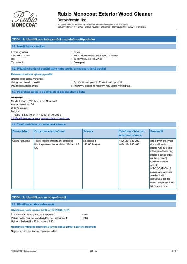 MSDS Exterior Wood Cleaner - Czech Republic - CS