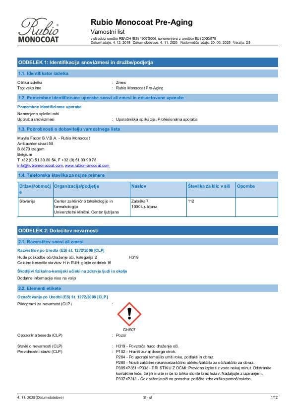 MSDS Pre-Aging - Slovenia - SL
