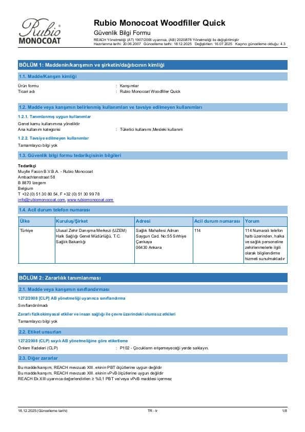 MSDS Woodfiller Quick - Turkey - TR