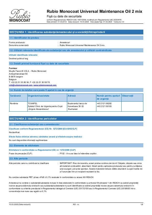 MSDS Universal Maintenance Oil 2 Mix - Romania - RO