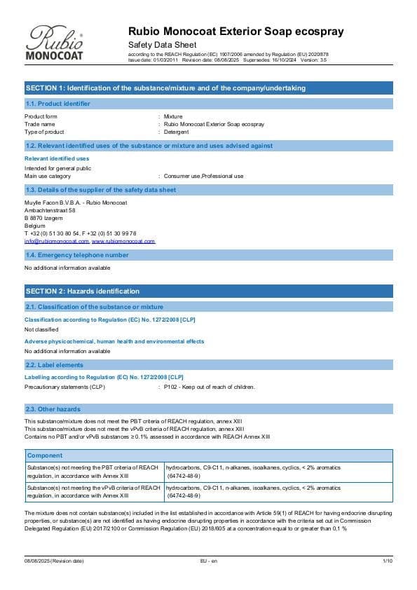 MSDS Exterior Soap Ecospray - EU - EN