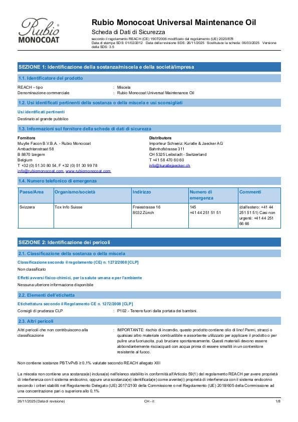 MSDS Universal Maintenance Oil - Switzerland - IT