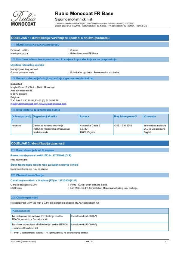 MSDS FR Base - Croatia - HR