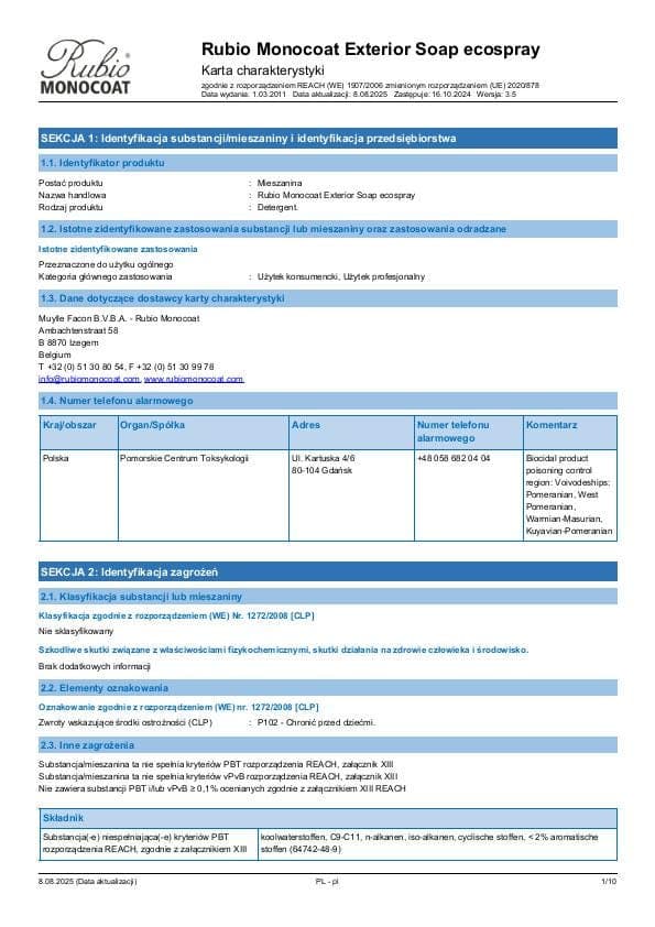 MSDS Exterior Soap Ecospray - Poland - PL