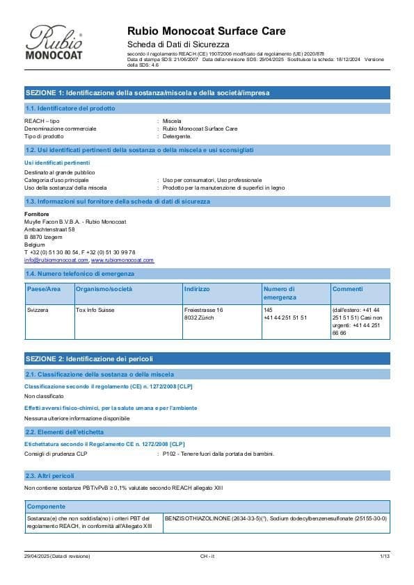 MSDS Surface Care - Switzerland - IT