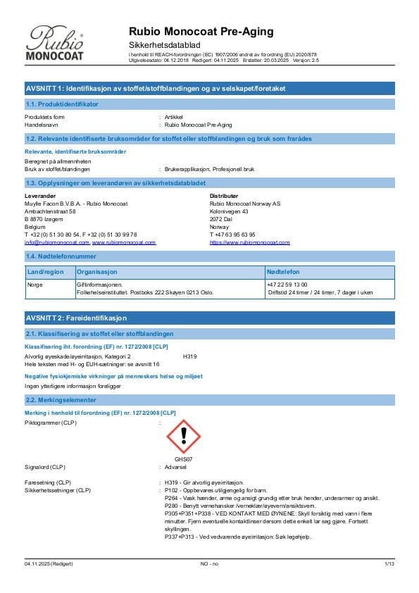 MSDS Pre-Aging - Norway - NO