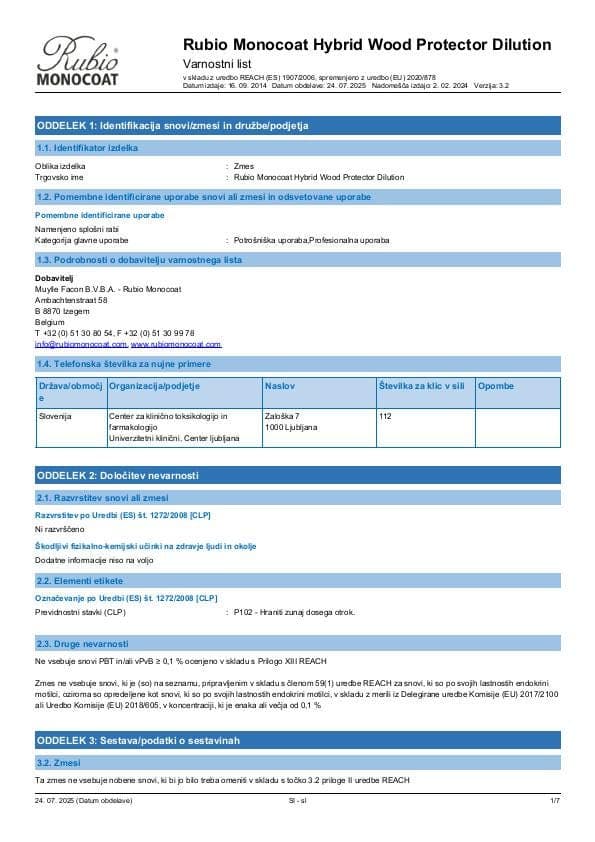 MSDS Hybrid Wood Protector Dilution - Slovenia - SL