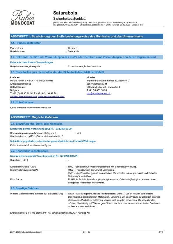 MSDS Saturabois - Switzerland - DE