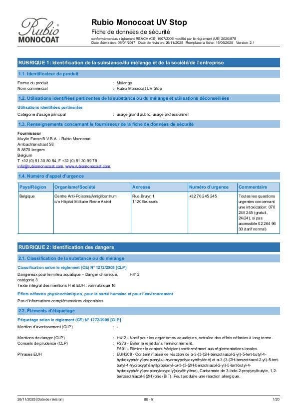 MSDS UV Stop - Belgium - FR