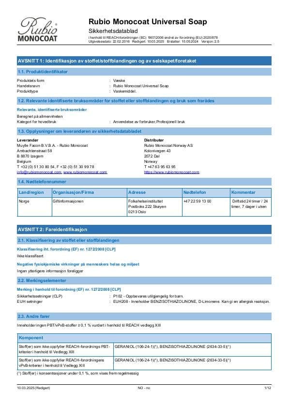 MSDS Universal Soap - Norway - NO