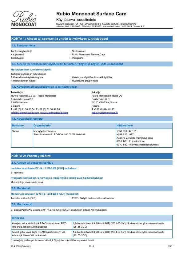 MSDS Surface Care - Finland - FI