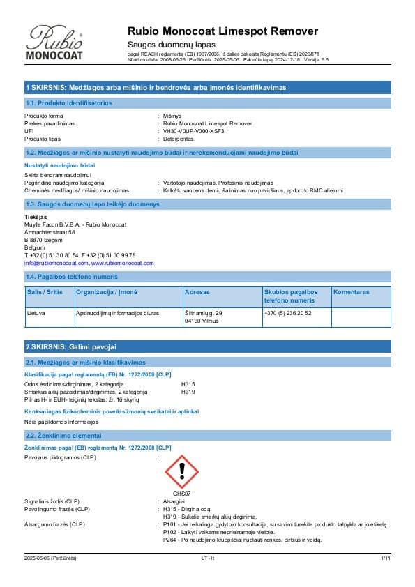 MSDS Limespot Remover - Lithuania - LT