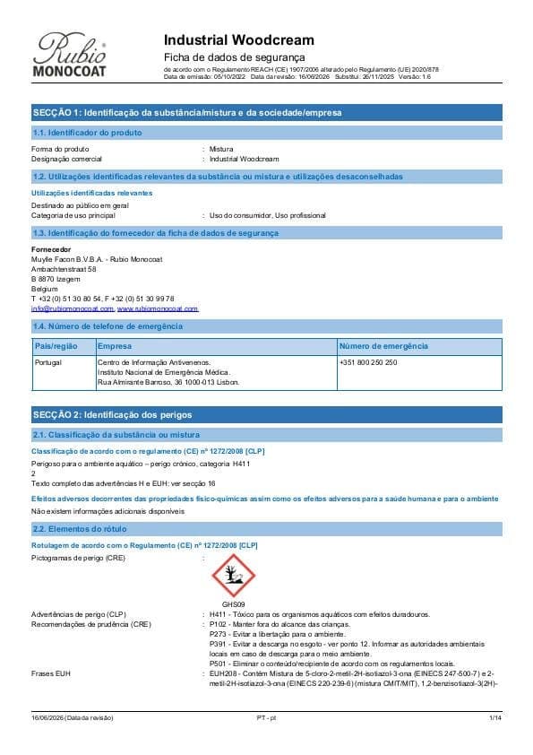 MSDS Industrial WoodCream Industrial - Portugal - PT