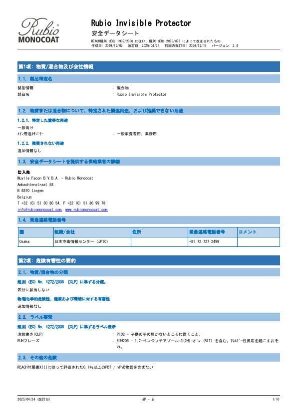 MSDS Invisible Protector - Japan - JA