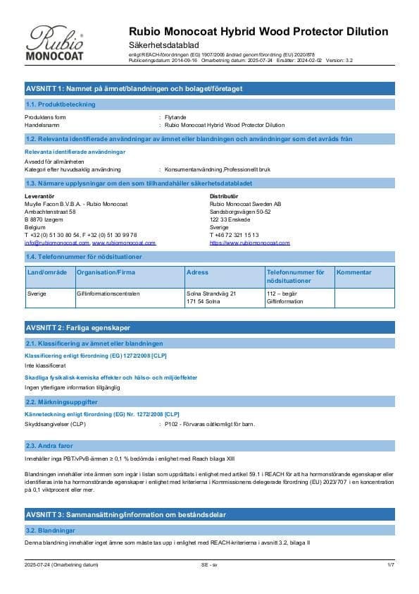 MSDS Hybrid Wood Protector Dilution - Sweden - SV
