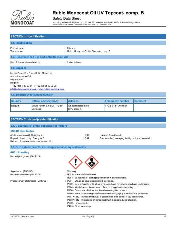 MSDS Oil UV Topcoat Comp. B - USA - EN_US