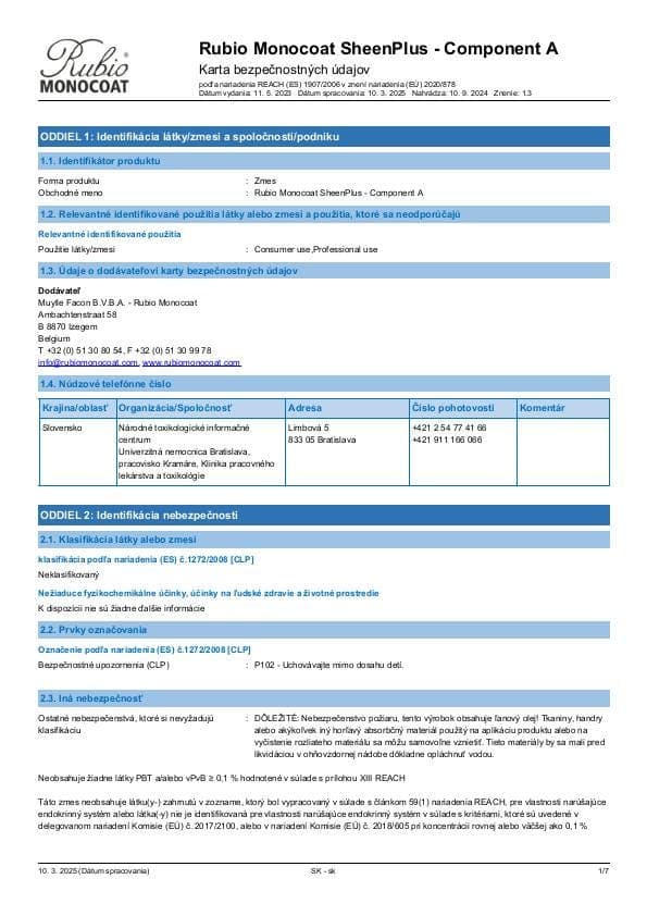 MSDS SheenPlus Comp. A - Slovakia - SK