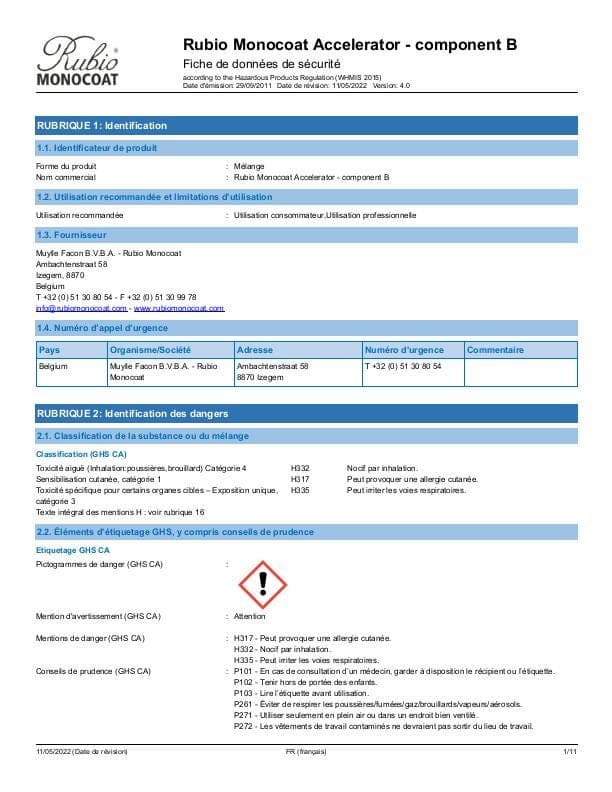MSDS Accelerator Comp. B - Canada - FR