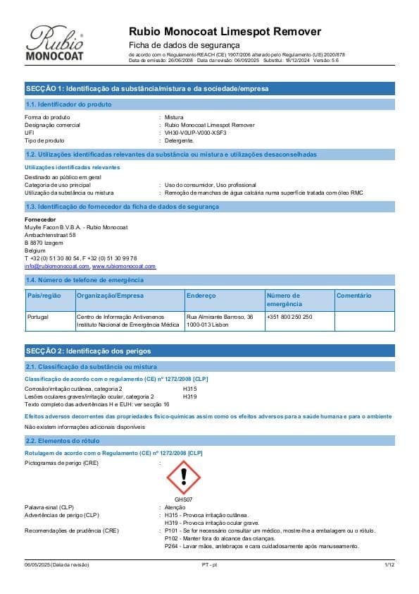 MSDS Limespot Remover - Portugal - PT
