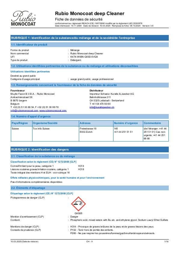 MSDS Deep Cleaner - Switzerland - FR