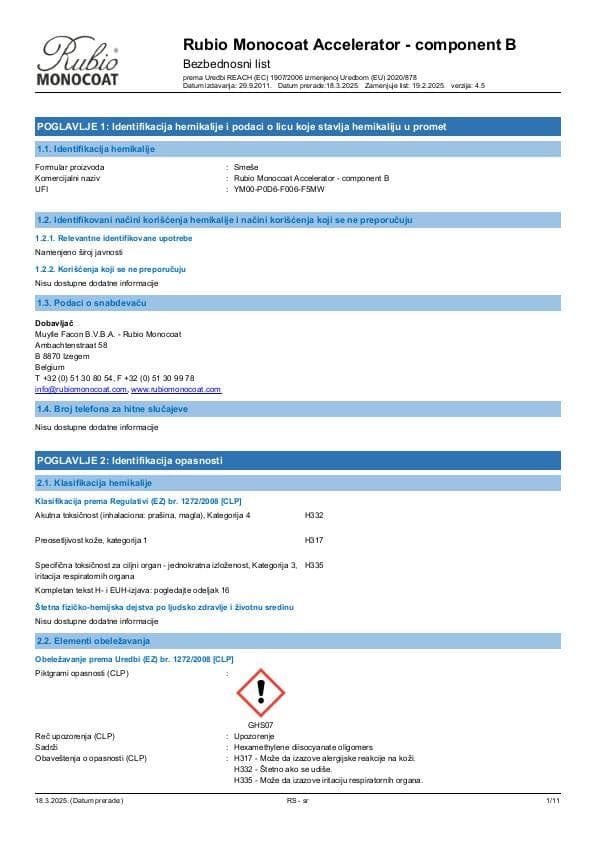 MSDS Accelerator Comp. B - Serbia - SR