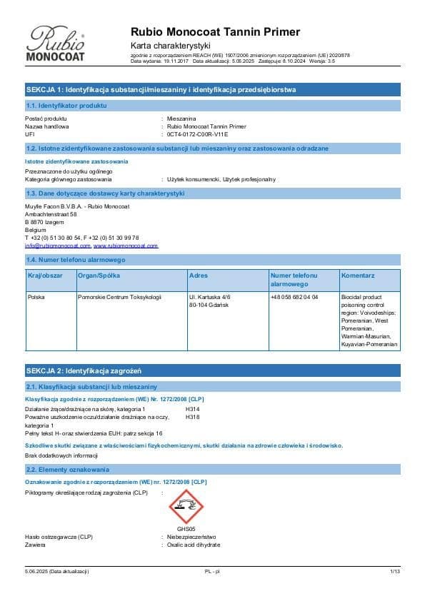 MSDS Tannin Primer - Poland - PL