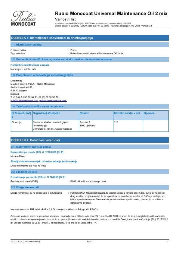 MSDS Universal Maintenance Oil 2 Mix - Slovenia - SL