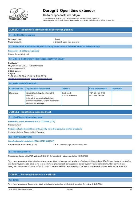 MSDS Open Time Extender - Slovakia - SK