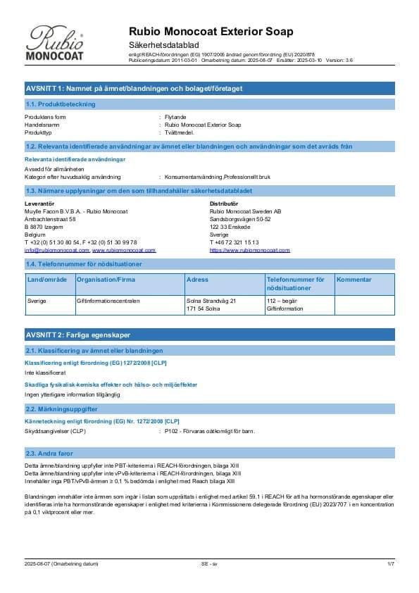 MSDS Exterior Soap - Sweden - SV