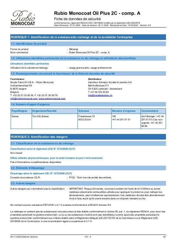 MSDS Oil Plus 2C Comp. A - Switzerland - FR