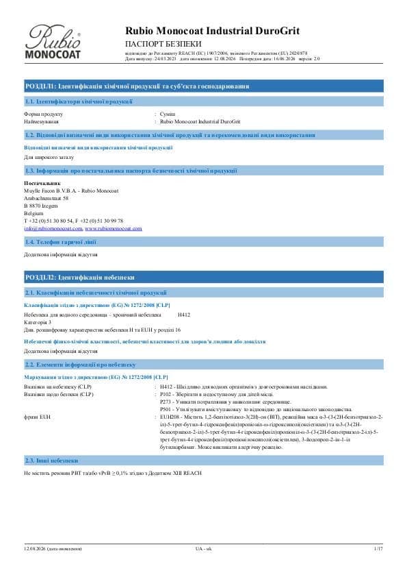 MSDS DuroGrit Industrial Industrial - Ukraine - UK
