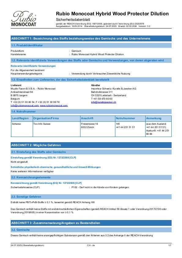 MSDS Hybrid Wood Protector Dilution - Switzerland - DE