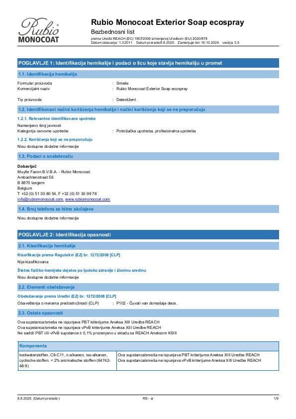 MSDS Exterior Soap Ecospray - Serbia - SR